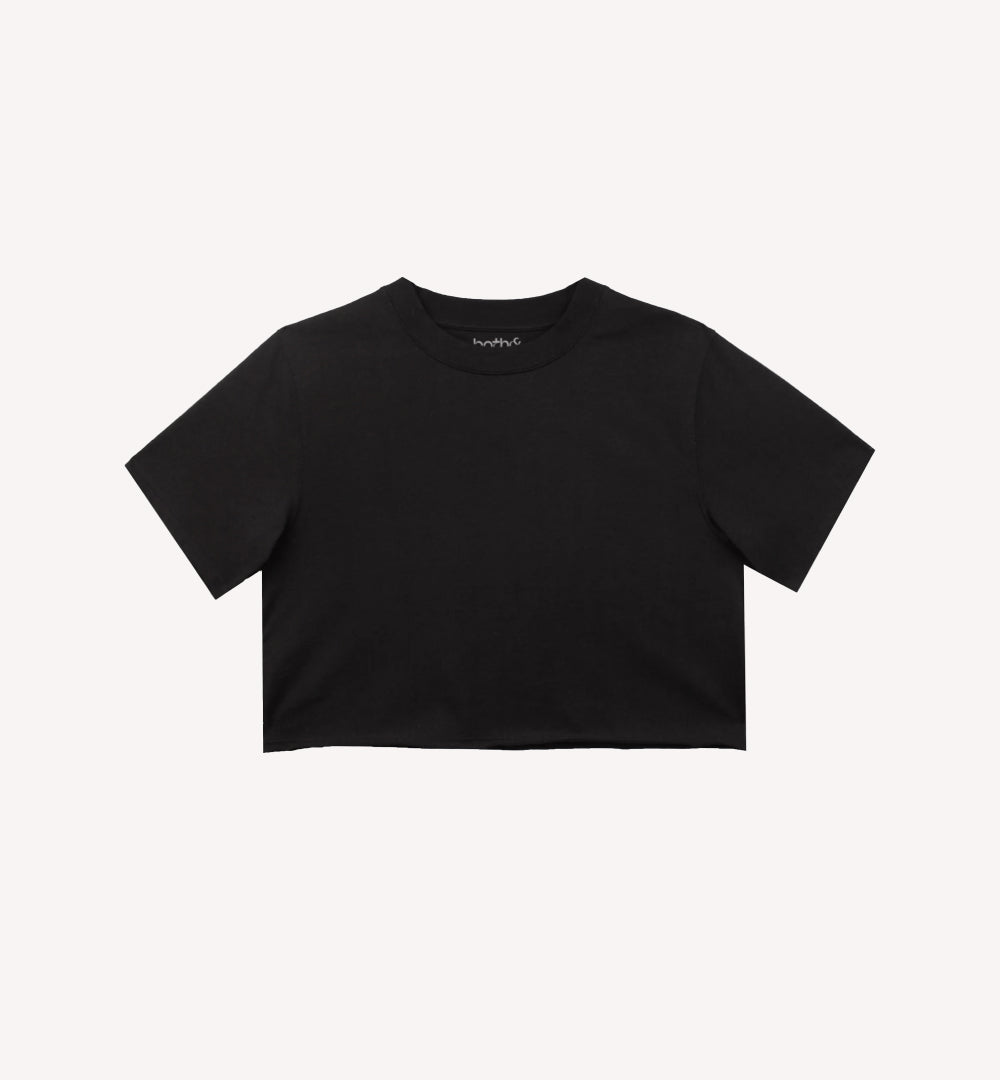 Product pack shot of black crop top