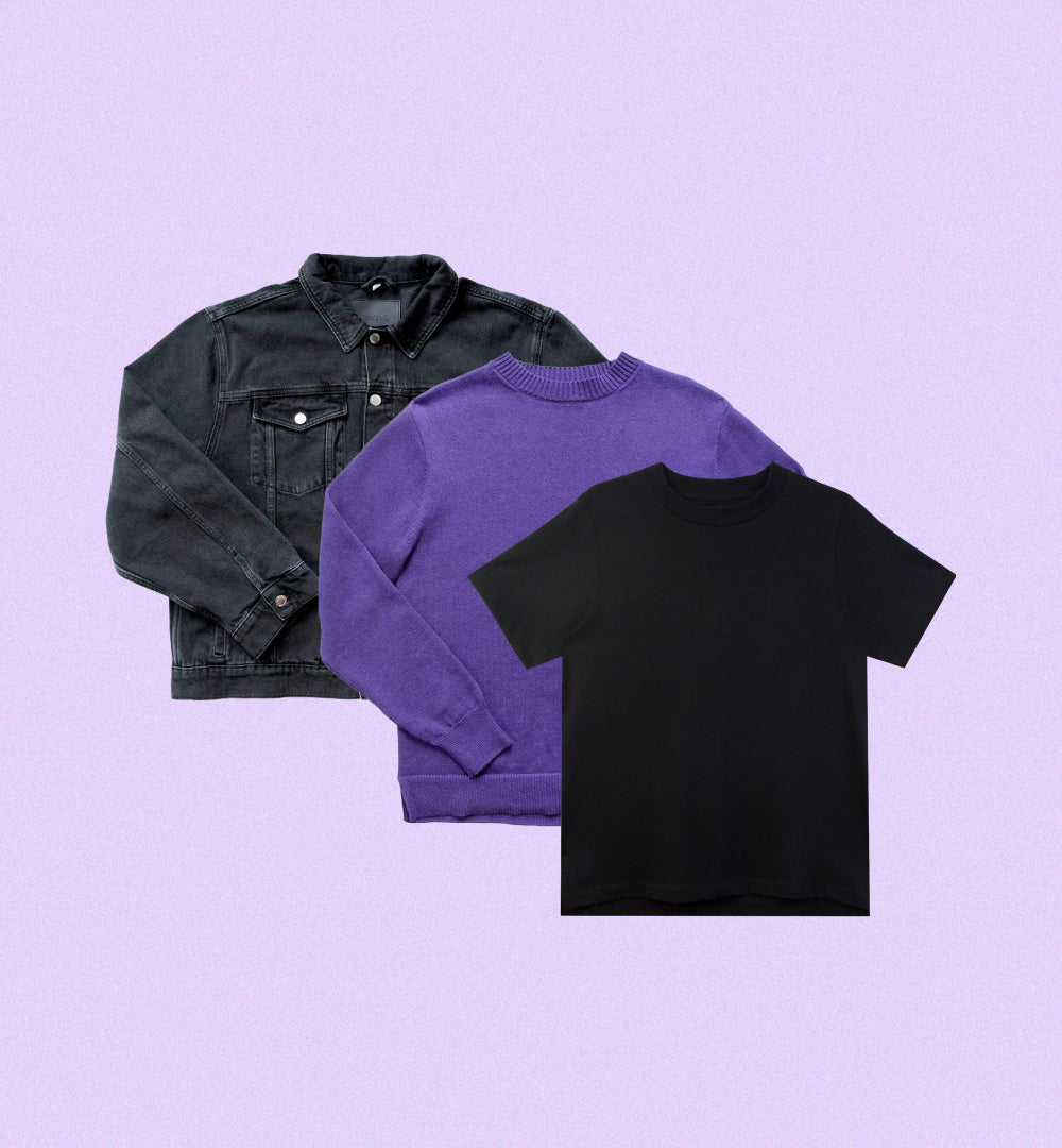 Deluxe bundle with tee, sweater, and denim jacket